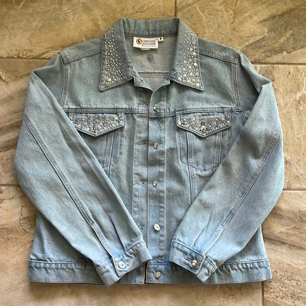 Christine Alexander 💯 cotton sparkle sequins Jean jacket 🧥